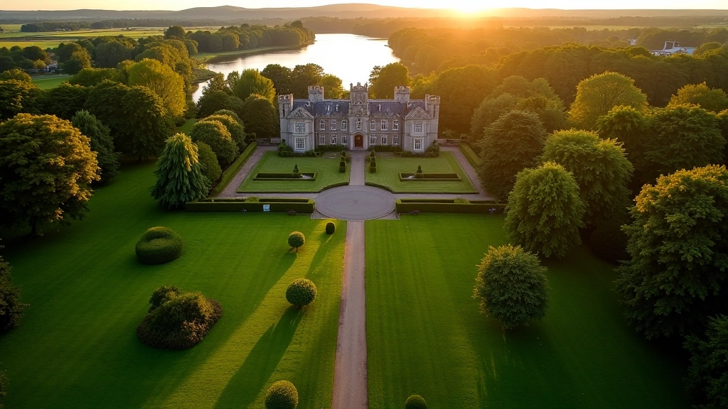 Panoramic view of Johnstown Castle estate gardens and parkland