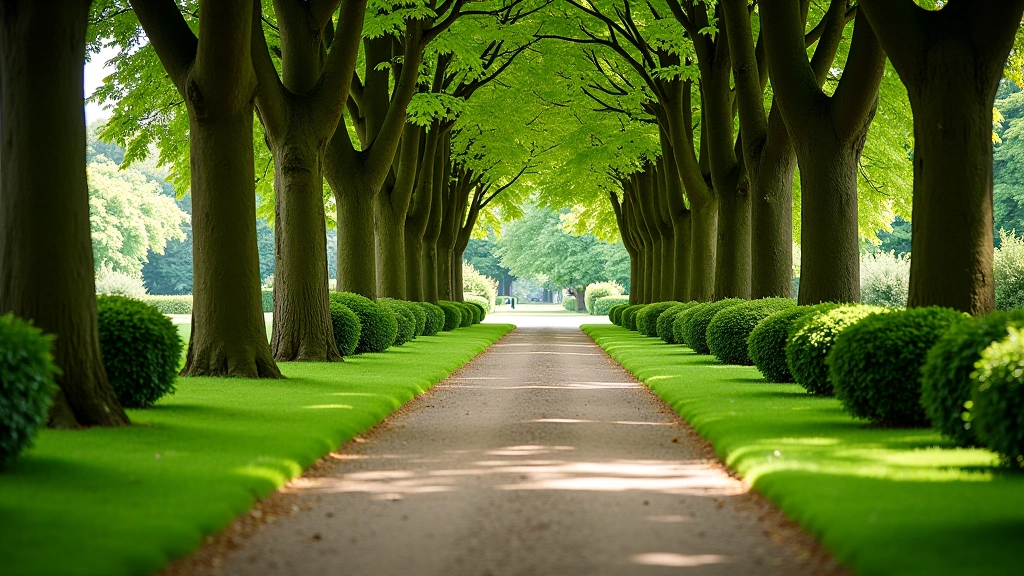 Scenic pathway through castle estate gardens